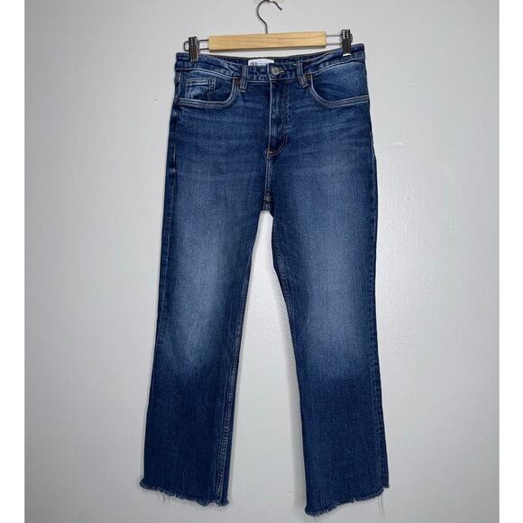 Zara High Rise Wide Leg Jeans Dark Blue Wash Size US 6 No Holes No Rips Classic - Picture 2 of 6